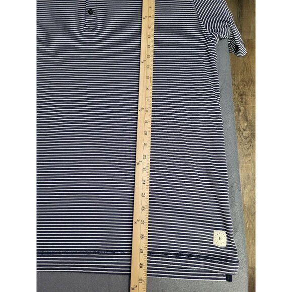 LINKSOUL Mens XL Short Sleeve Polo Shirt Golf Athleisure Navy Blue White Stripe - Picture 5 of 6